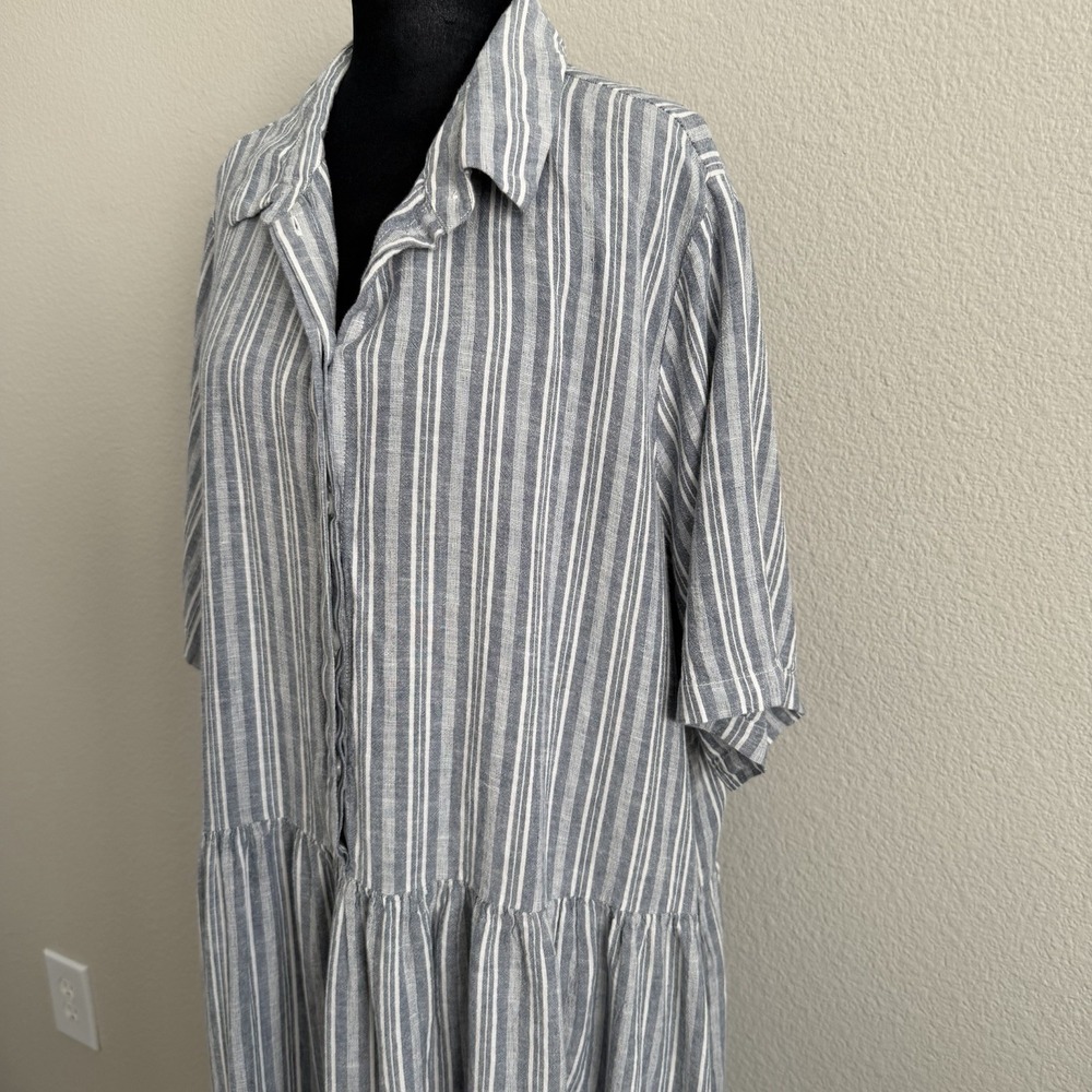 Nordstrom Rack XXL Linen Blend Dress Coastal Summer Midi Striped Beach Lagenlook - Picture 6 of 8